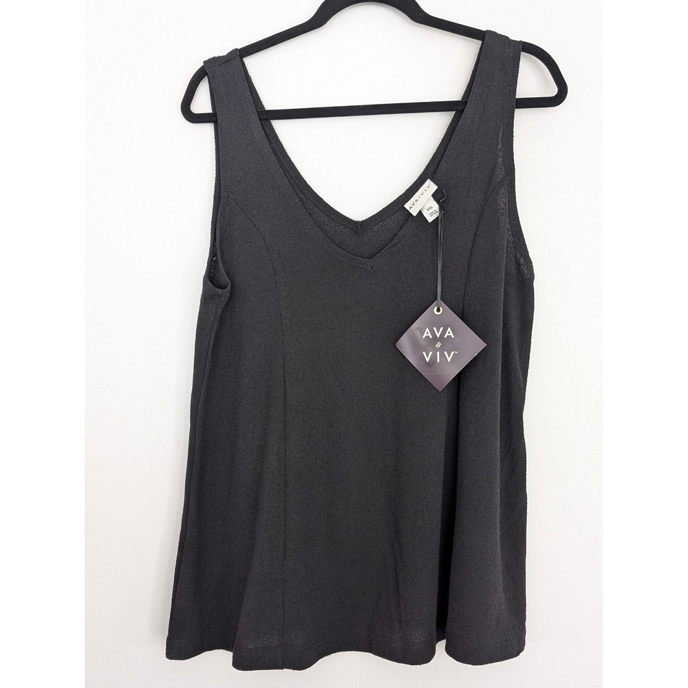 Ava & Viv Womens XXL Black V-Neck‎ Sleeveless Tank Top Textured Rayon Blend New